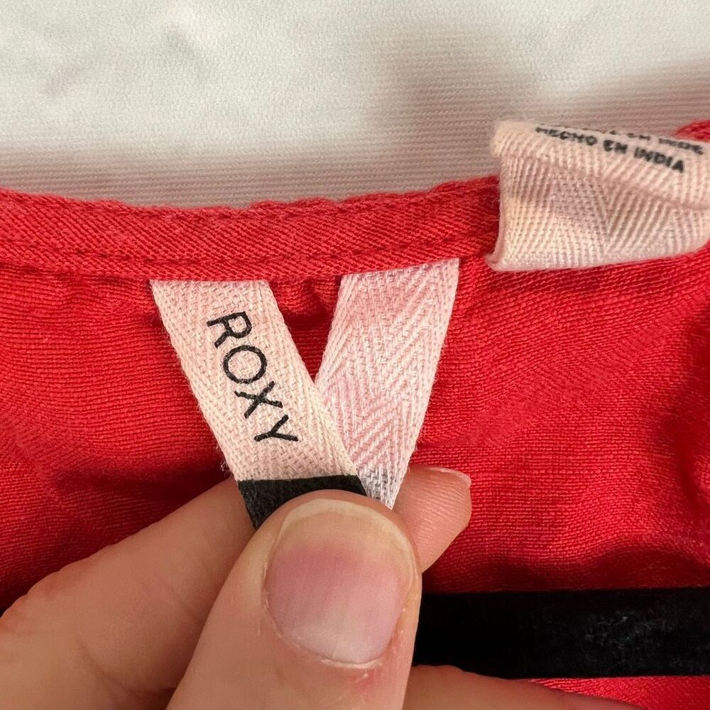 Roxy Women's Red V-Neck Button Down Flounce Sleev… - image 5